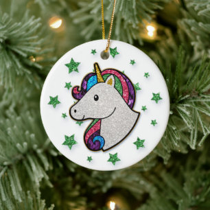 Magischer Unicorn-Regenbogen-Glitzer Keramik Ornament