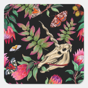 Magischer Wald Einhorn Dark Pattern. Quadratischer Aufkleber