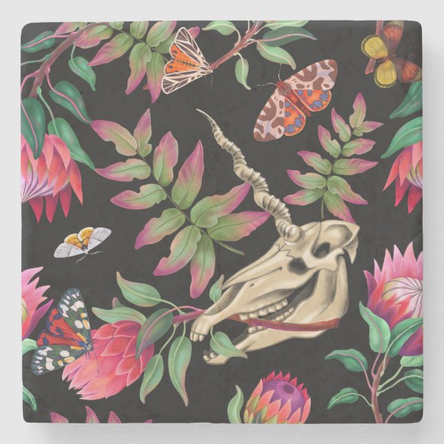 Magischer Wald Einhorn Dark Pattern. Steinuntersetzer (Vorderseite)