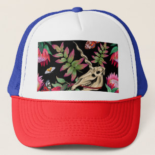 Magischer Wald-Einhorn-Dunkel-Muster. Truckerkappe
