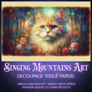 Magischer Wald Katzen Farbige Vintage-Art-Decoupag Seidenpapier