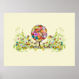 Magischer Wald Kreis der Liebe Blumenbaum Hochzeit Poster