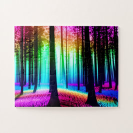 Magischer Wald mit Baumbestand-Silhouetten Puzzle