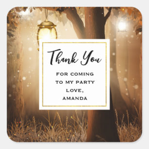 Magischer Wald mit Fairy Lights Party Danke Quadratischer Aufkleber
