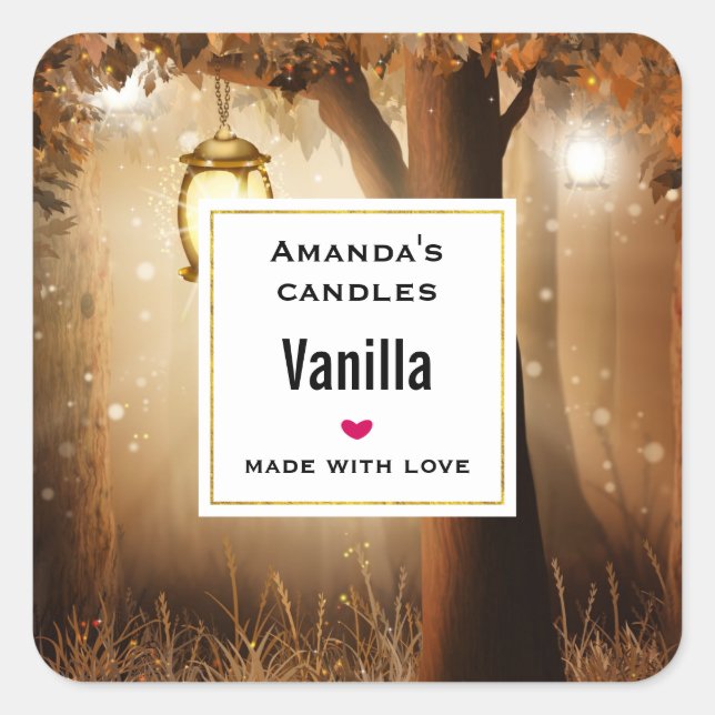 Magischer Wald mit frischen Lichtern Kerzengeschäf Quadratischer Aufkleber (Vorderseite)