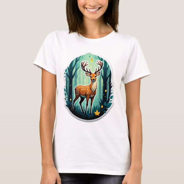 Magischer Wald mit Hirschen T-Shirt (Vorderseite)