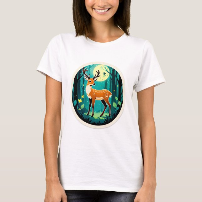 Magischer Wald mit Hirschen T-Shirt (Vorderseite)