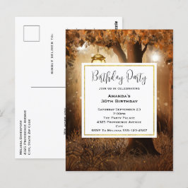 Magischer Wald mit Lichtern zum Geburtstag einlade Postkarte