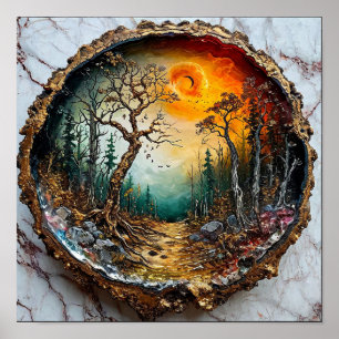 Magischer Wald Sonnenuntergang Holz Kreis Fantasie Poster
