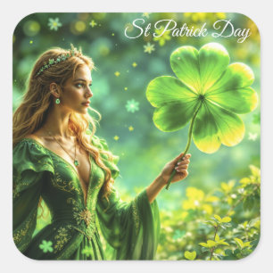 Magischer Wald St Patrick Tag Naturmärchen Kunst Quadratischer Aufkleber