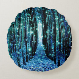 Magischer Wald Türkis Aquamarin Rundes Kissen