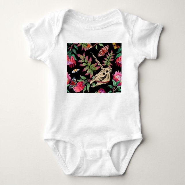 Magischer Wald vereint dunkles Muster. Baby Strampler (Vorderseite)