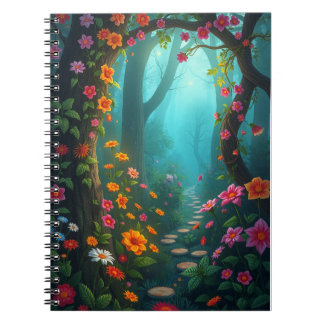 Magischer Waldweg mit whimsikischen Wildblumen Notizblock