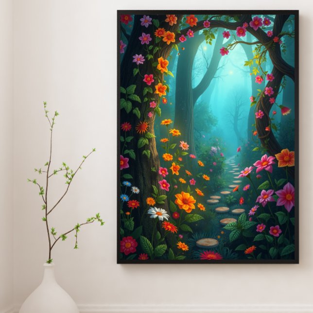 Magischer Waldweg mit whimsikischen Wildblumen Poster (Von Creator hochgeladen)