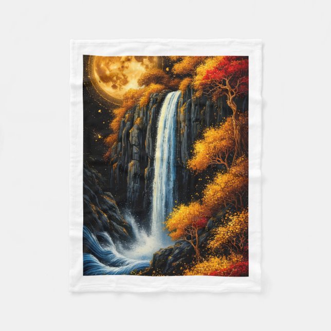 Magischer Wasserfall und Mond-Wurfdecke im Herbst Fleecedecke (Vorderseite)