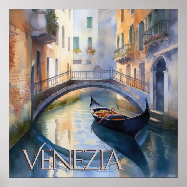 Magischer Wasserfarbkanal Venedig Poster (Vorne)