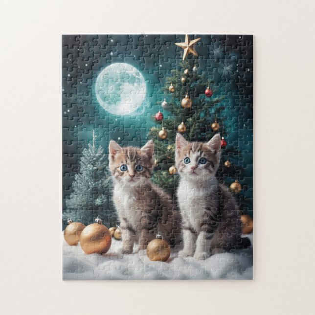 Magischer Weihnachtsabend mit Kätzchen von Bäumen Puzzle (Vertikal)
