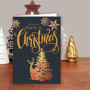 Magischer Weihnachtsgoldhirsch und -baum Feiertagskarte