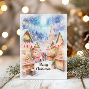 Magischer Weihnachtsmarkt in der Winter Nacht Feiertagskarte