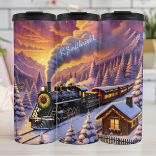 Magischer Weihnachtszug Winterlandschaft Thermosbecher