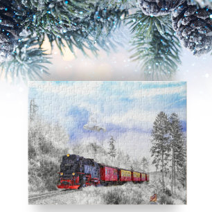 Magischer Winterzug mit Schnee-Eule & Eule Puzzle