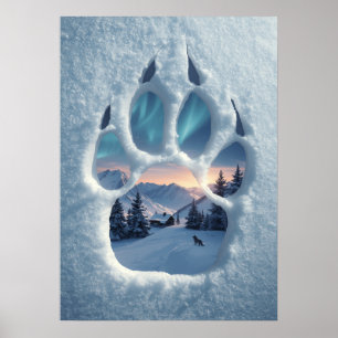 Magischer Wolfspfotenabdruck Winterlandschaft Poster