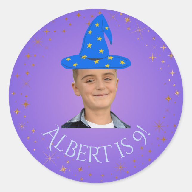 Magischer Zauberer Foto-Verwöhnung-Sticker Runder Aufkleber (Vorderseite)