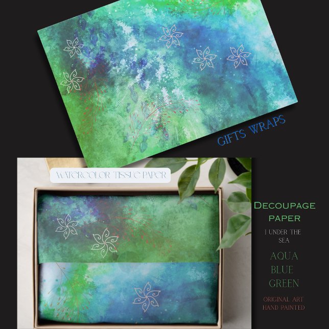Magisches Aqua Blue Green unter dem Meer Seidenpapier (Magical Watercolor Aqua Blue Green Under the Sea Tissue Paper)