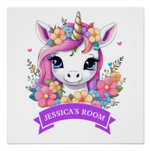 Magisches Baby-Einhorn mit Blumen Poster
