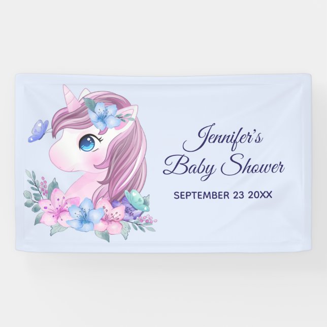 Magisches Baby Unicorn mit Big Eyes Baby Dusche Banner (Horizontal)