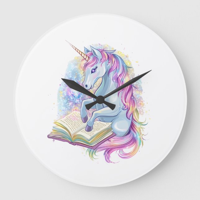Magisches Buch Einhorn (1) Große Wanduhr (Vorderseite)