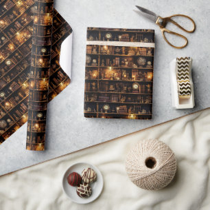 Magisches Bücherregal Steampunk Geschenkpapier