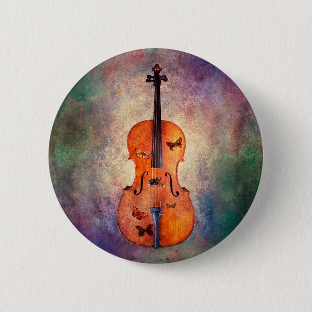 Magisches Cello mit Schmetterlingen Button (Vorderseite)