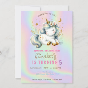 Magisches Chic Einhorn Regenbogen Holografisches G Einladung
