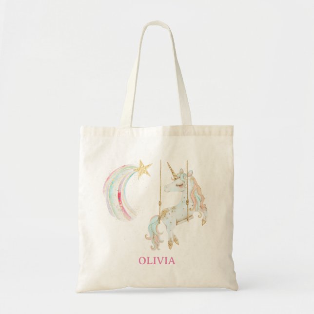 Magisches Einhorn am Goldenen Swing Tragetasche (Vorne)