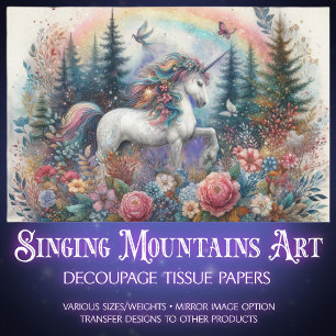 Magisches Einhorn-Aquarell-Florales-Wald-Dekoupage Seidenpapier