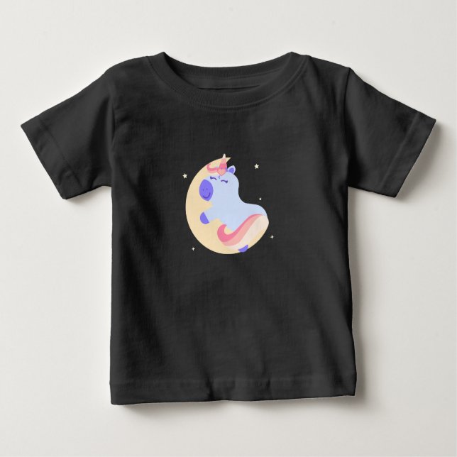 Magisches Einhorn auf dem Mond - Custom Baby Girl Baby T-shirt (Vorderseite)