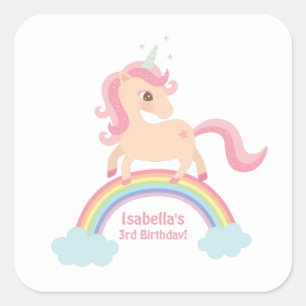 Magisches Einhorn auf Regenbogen Mädchen Stickern Quadratischer Aufkleber