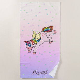 Magisches Einhorn, bunte Sterne - Personalisiert Strandtuch