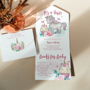 Magisches Einhorn-Es-ist-ein-Mädchen-Baby-Party All In One Einladung