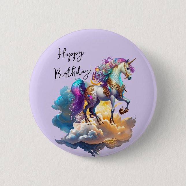 Magisches Einhorn Fantasy Wolken Romantik Geburtst Button (Vorderseite)