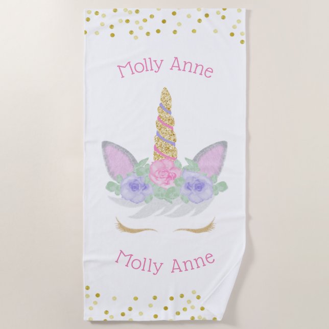 Magisches Einhorn Gesicht Eyelashes Strandtuch (Vorderseite)