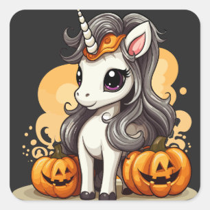 Magisches Einhorn: Halloween Pumpkin-Abenteuer Quadratischer Aufkleber