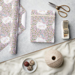 Magisches Einhorn Lila Blume 1. Geburtstag Geschenkpapier