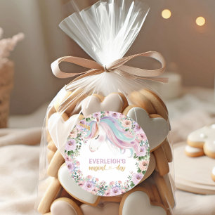Magisches Einhorn Lila Blume 1. Geburtstag Runder Aufkleber