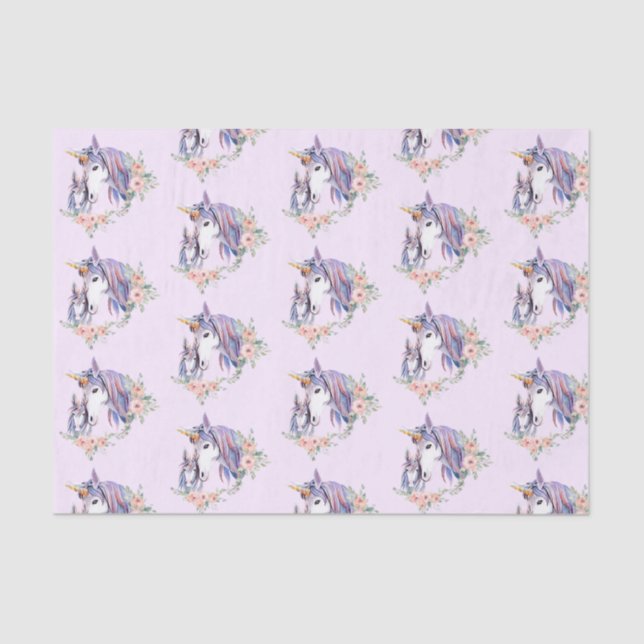 Magisches Einhorn-Mama- und Babywassermuster Seidenpapier (Vorderseite)