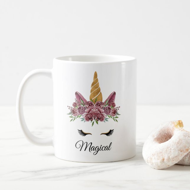 Magisches Einhorn mit Lila Rose Trinken Tasse (Mit Donut)
