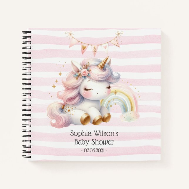 Magisches Einhorn mit Rainbow Baby Dusche Notizbuch (Vorderseite)