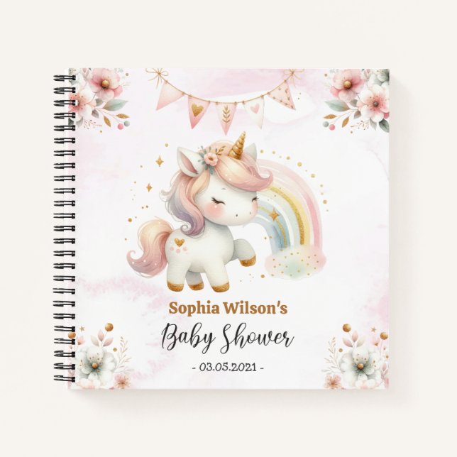Magisches Einhorn mit Rainbow Baby Shower Notebook Notizbuch (Vorderseite)