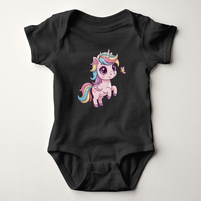 Magisches Einhorn mit Rainbow Hair Baby Bodysuit Baby Strampler (Vorderseite)